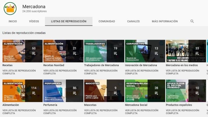 Perfil de YouTube de Mercadona